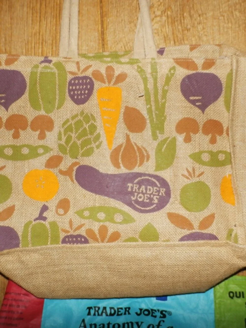 Lot of 2  NEW  Trader Joe's Reusable Tote Bags  Medium Jute Cotton Burlap